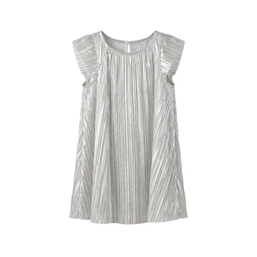 Oshkosh Kids Silver Shiny Swing Dress Flutter Sleeves Toddler Little Girl Size 2